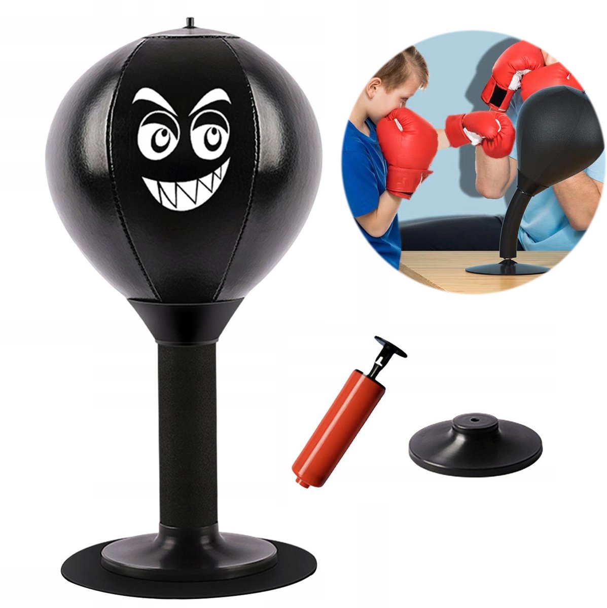 REDOM Bokstrainer 37 × 18 × 18 cm – Desktop trainingstas met brede zuignapbasis – PU-leer en beschermende schuimlaag – Voor bokstraining en reactietraining – Zwart