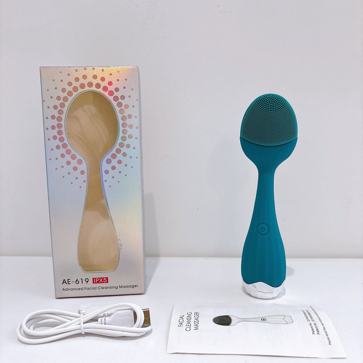 Elektrische Sonic Vibratie Gezichtsreinigingsborstel, IPX5 Waterdicht, USB Oplaadbaar, 4 Snelheidsstanden, Gezichtsscrubber en Huidmassager voor Diepe Poriënreiniging（groente）