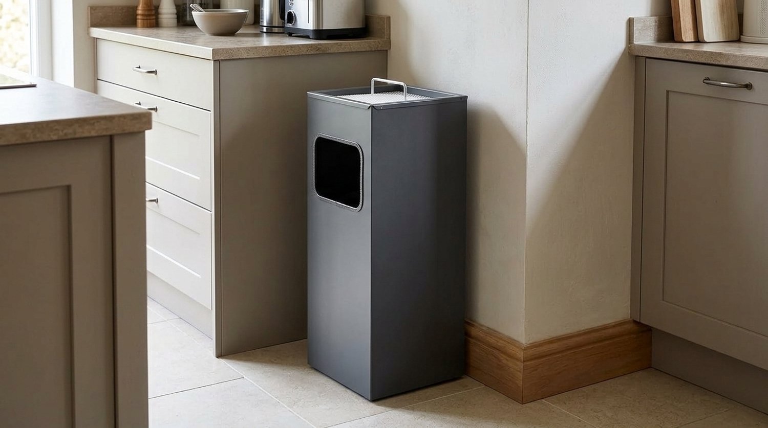 Prullenbak met Asbak - Staande Asbak Outdoor & Binnen - Afvalemmer Vierkant 17L met 2L Asbak & Uitneembare Binnenemmer - Antraciet Poedercoat RVS Metalen Vuilnisbak - Laura Homestore