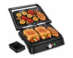 Contactgrill - Tosti Apparaat en Panini Grill - 180° Uitklapbaar - Temperatuurregeling - Tosti-IJzer - Vetopvangbak