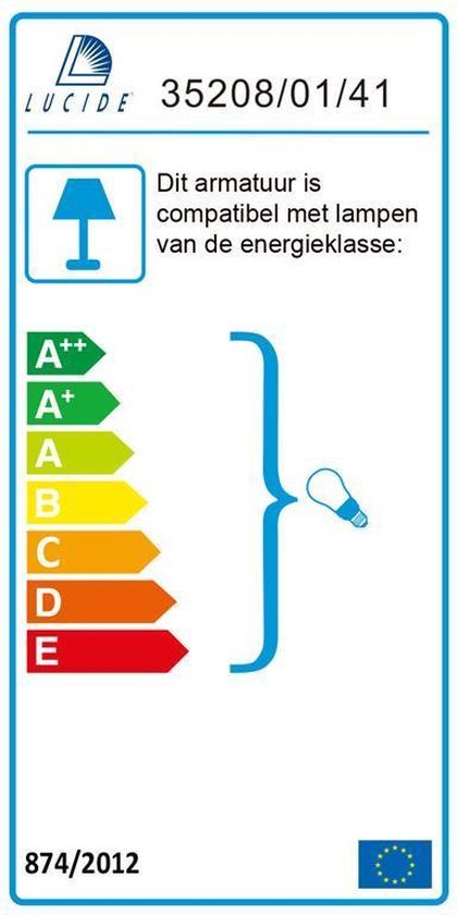 Energieklasse label met lamp-icoon en schalen A++ tot E.
