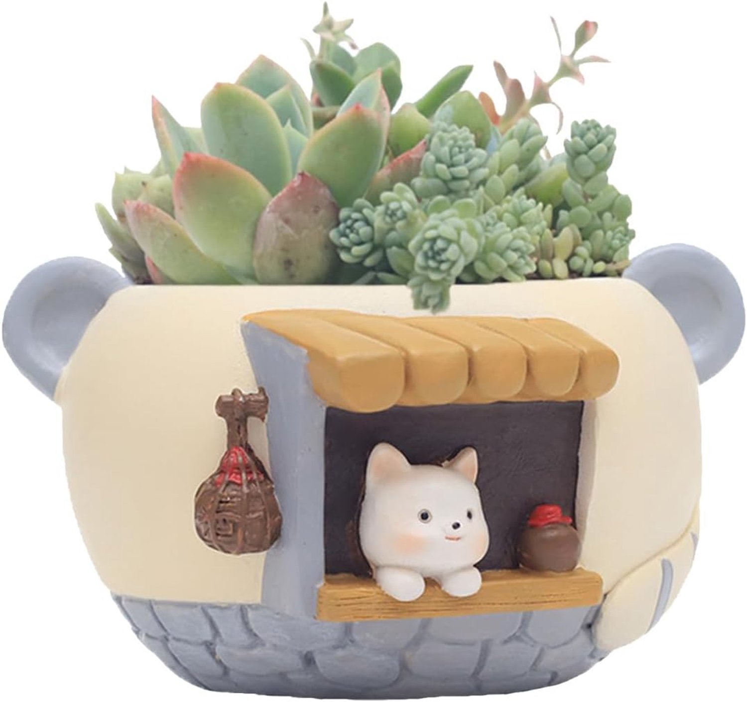 Kattenbloempot, 4,9 × 4,5 × 3 inch, kunsthars, bloempot in de vorm van een kattenkop, plantenpot voor binnen en buiten (Tavern Cats)
