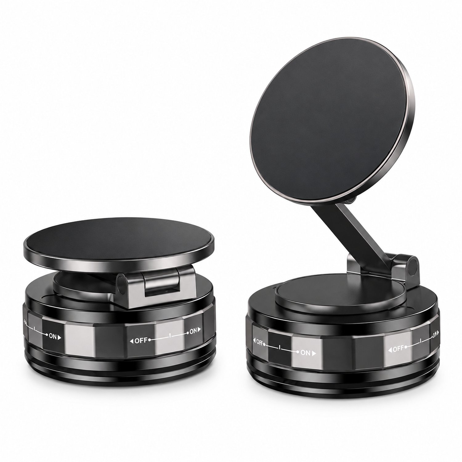 Magnetische telefoonhouder voor in de auto met zuignapvoet en draaibare, inklapbare constructie, zwart