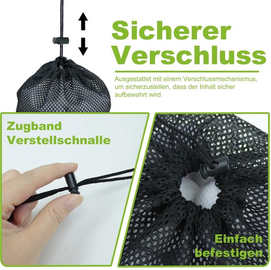 Opbergtas voor golfballen, 6 stuks netzakken met trekkoord, opbergtas voor sportuitrusting, voor het verzamelen van halve ballen, tennis — afbeelding 5