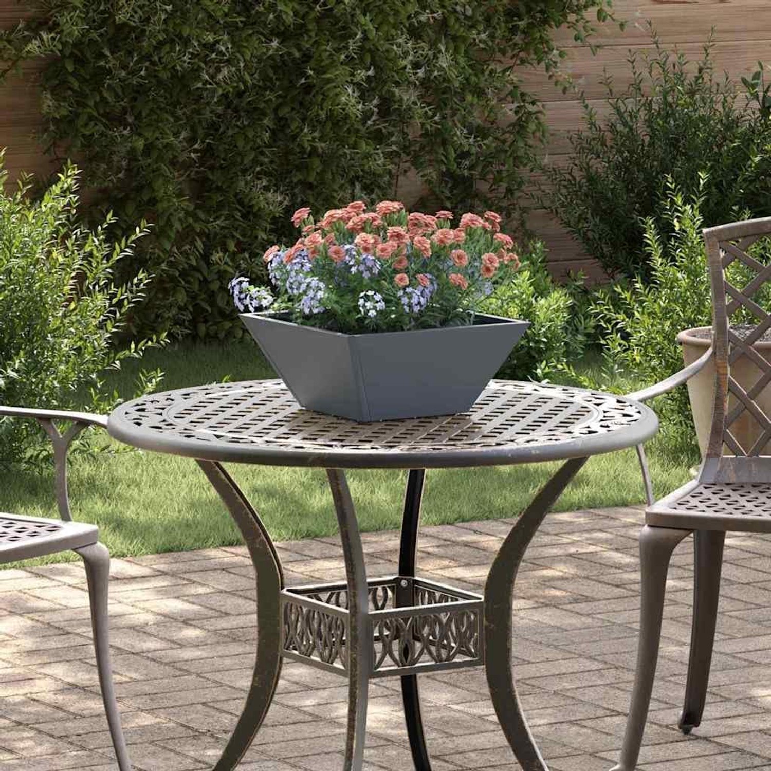 Tuinplantenbak 35 x 35 x 15 cm - antraciet metaal - trapeziumvorm - duurzaam voor buiten - ServiceTopper