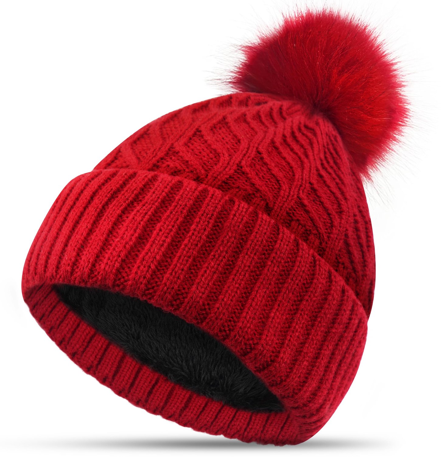 Wintermuts Dames - Gebreide Beanie met Fleecevoering - Zachte Warme Muts - Afneembare Pompon - Winteraccessoire voor Dames