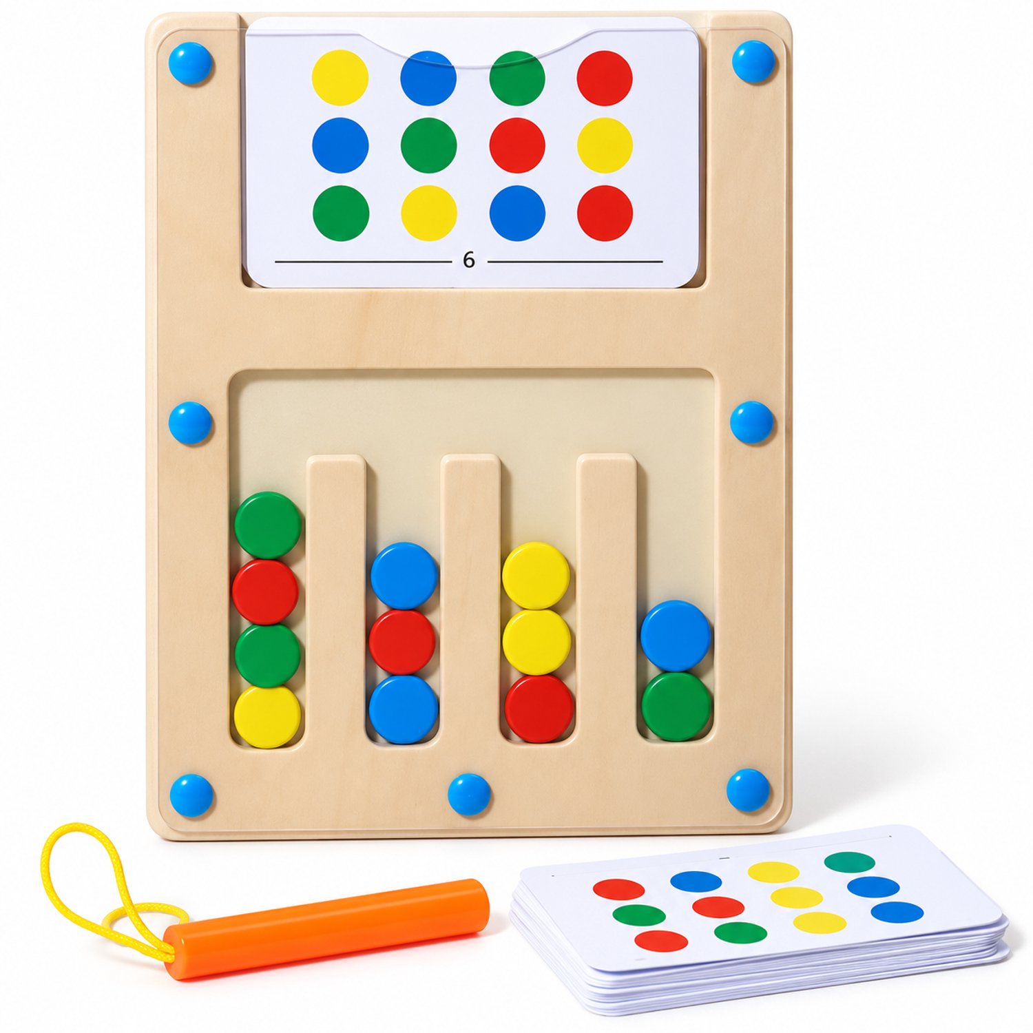 Flero Houten Sorteerspel Vier Kleuren - Schuifpuzzel met Opdrachtkaarten - Montessori Logisch Denkspel voor Kinderen vanaf 3 Jaar - Educatief Montessori Speelgoed, Speelgoed zonder Scherm, Verjaardagscadeau, Sinterklaascadeau