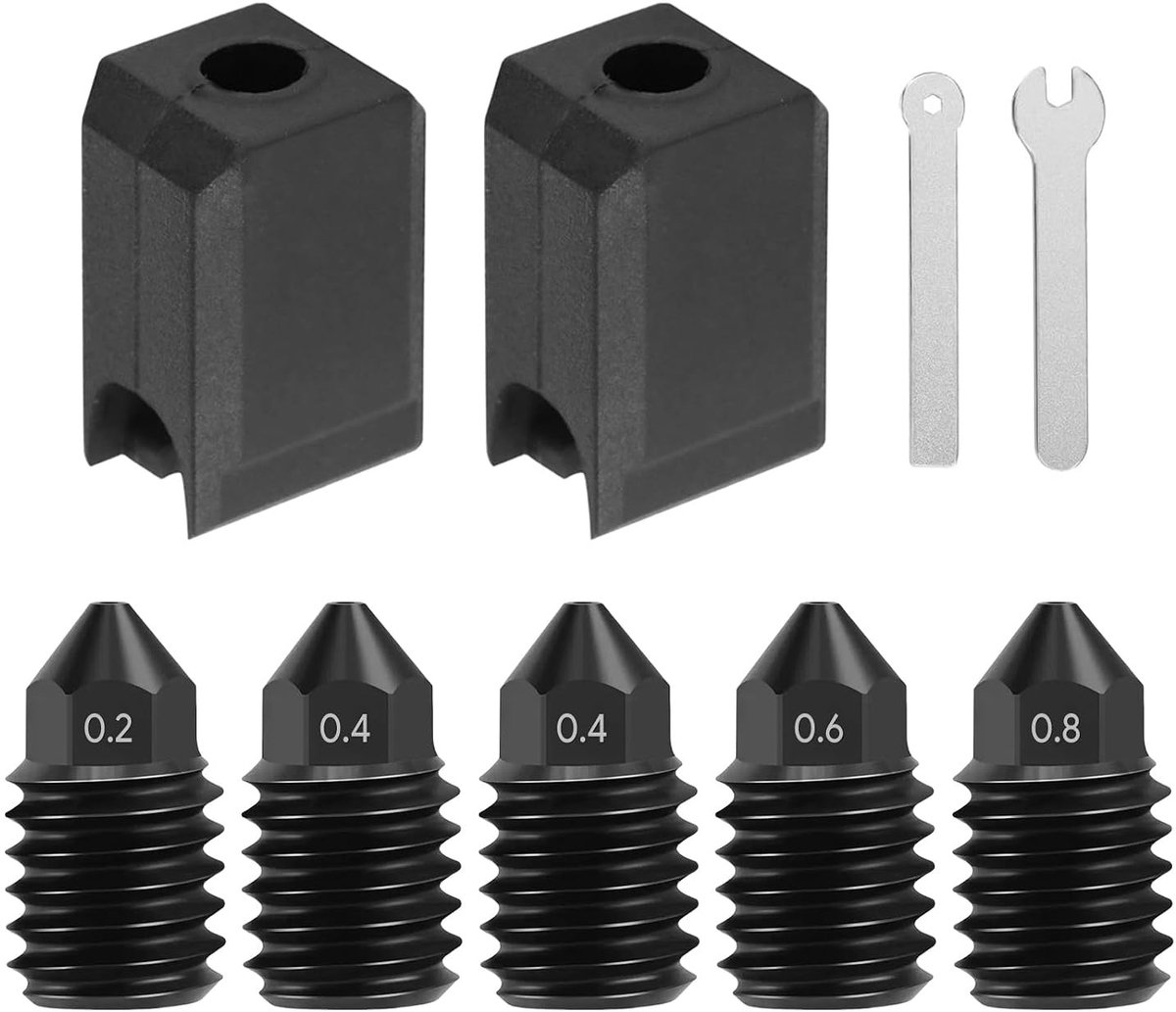 Harde Stalen Mondstukken voor 3D Printers, Inclusief Extra Siliconen Beschermcase, Diverse Dikktes van 0.2mm tot 0.8mm, Voor Verbeterde Printkwaliteit en Duurzaamheid