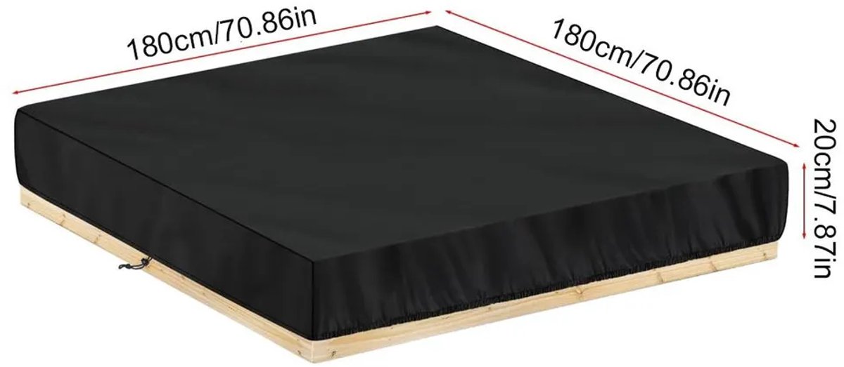 Beschermhoes Geschikt voor zandbak, 190T polyester gecoat doek, winddichte trekkoordsluiting, regen-, stof- en bladwerend, 180x180x20 cm, zwart.