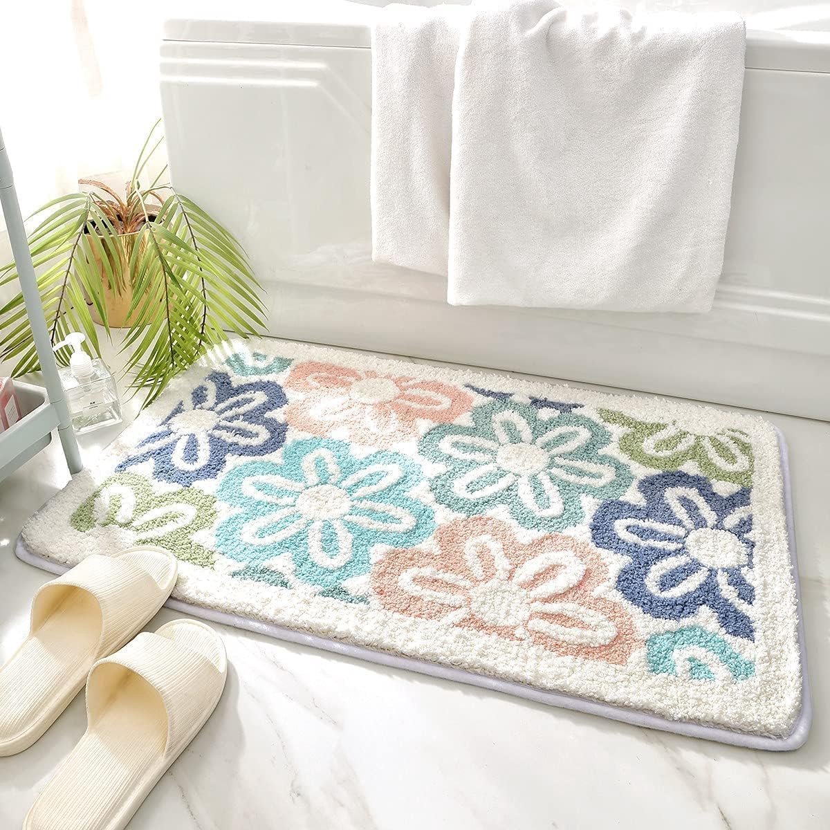 Bloemenprint badmat - Decoratief vloerkleed - Superabsorberende badmat - Antislip badmat - Machinewasbaar - Geschikt voor slaapkamers, badkuipen en woonkamers - 40*60 cm