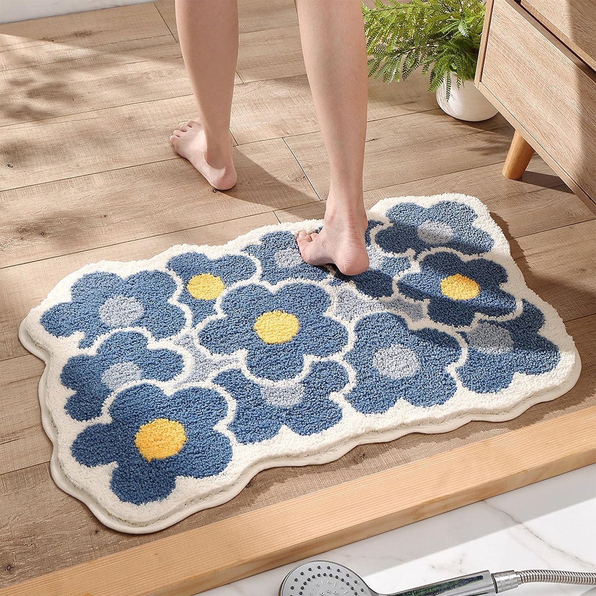 Binnenmat - Voetmat - Douchemat - Mat van imitatiekasjmier - Extra zacht - 40x60 cm - Bloemenpatroon - Blauw