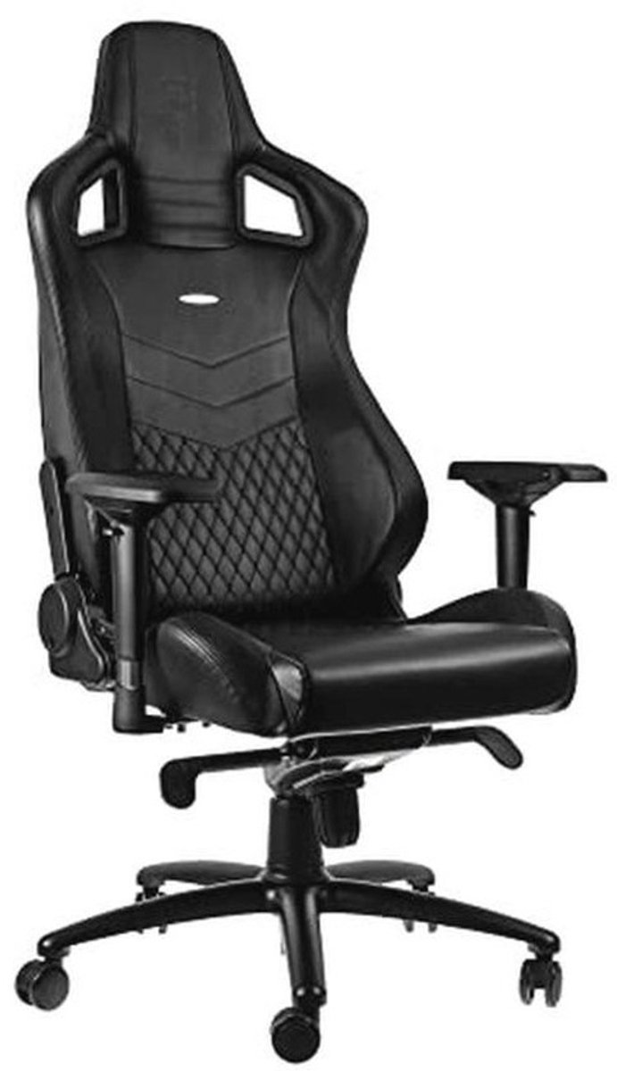 Epic Gaming Stoel - Ergonomische Bureaustoel van Echt Leer - Verstelbaar met Kussens - Zwart