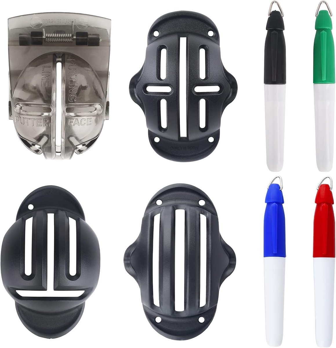 Golfbal Liner Template Set met Hoogtepunten - 4 Invoegen en 4 Markers voor Nauwkeurige Uitlijning en Perfecte Slagen