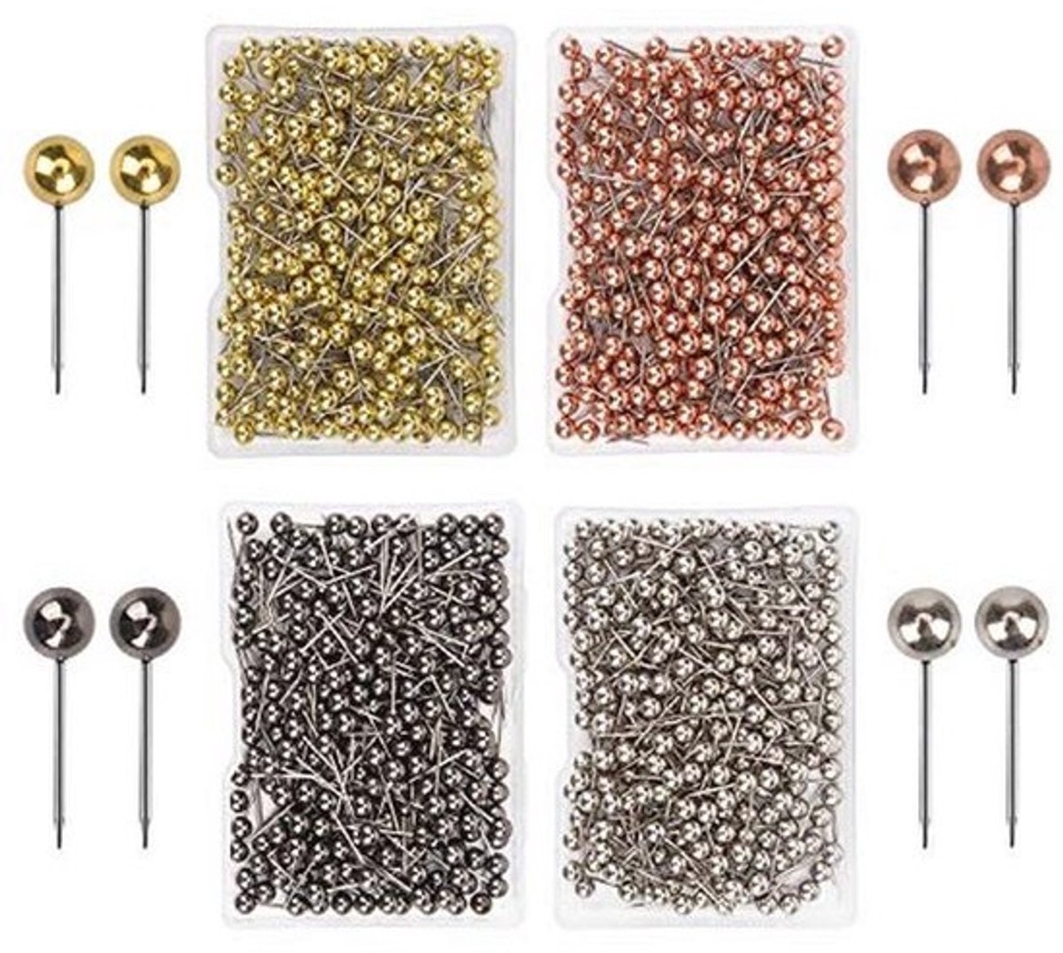 1000 stuks punaises voor kurkbord en fotoborden - Ronde metalen kop pushpins in felle kleuren