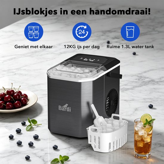 Bardi 1.3L Deluxe IJsblokjesmachine Square – IJsblokmaker Inclusief Luxe Thermosbeker en IJsschep – 9 Blokjes in 8 Minuten – RVS — afbeelding 4