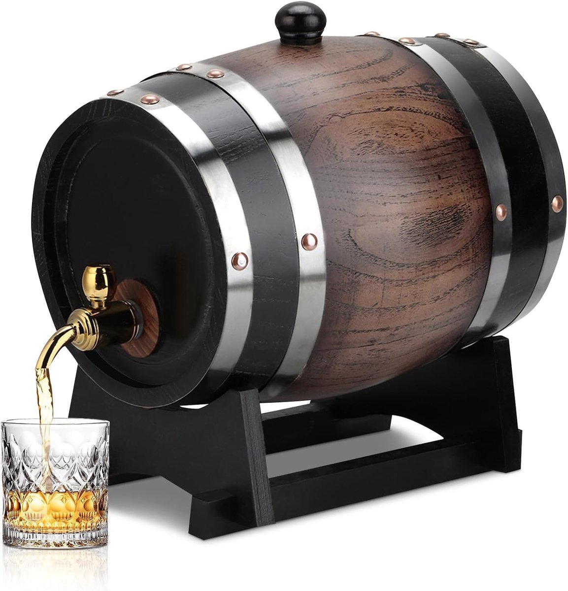Houten Wijnvat, 3L Gestreepte Zwarte Eiken Keg met Kraan voor Brandewijn, Whisky, Tequila, Geschikt voor Thuis en Coffeeshop