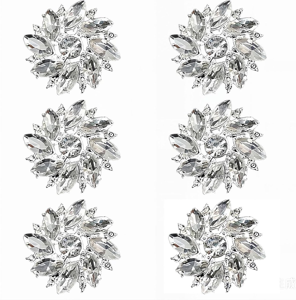Knopen in bloemenvorm met strass kristal, 27 mm, decoratieve knopen van metaal voor kleding, jassen en om te knutselen, bruiloftsdecoratie, luxe mode decoratieve knopen, zilver