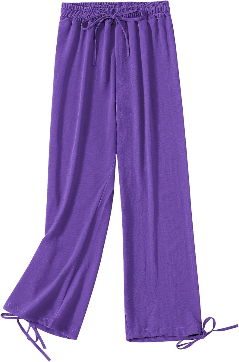 Damesbroek met hoge tailleband met wijde pijpen, casual broek, elastisch met trekkoord