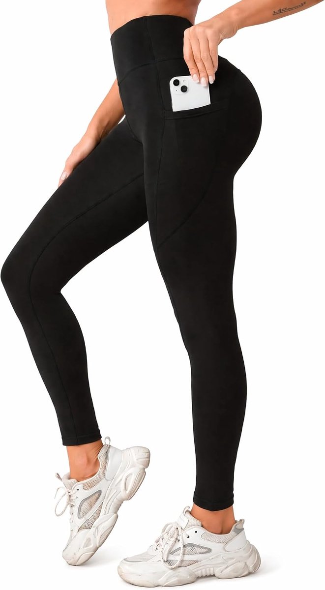 Leggings voor dames, gevoerd, thermische leggings voor dames, winter, gevoerde leggings met zakken, warme winterleggings, hoge taille, slim fit, yogabroek, fitnessbroek, hardloopbroek