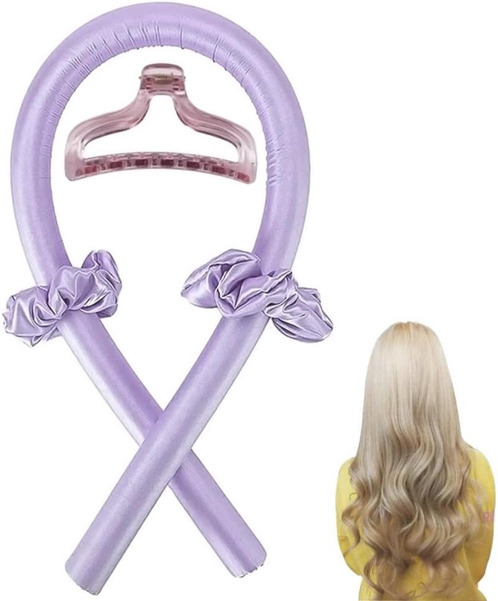 Krulspelden hoofdband, paarse hitteloze krulspelden geen hitte hitteloze krullen hitteloze krultang hoofdband slapen 's nachts haarrollers met haarklauw zachte zijde DIY haarstylingtools