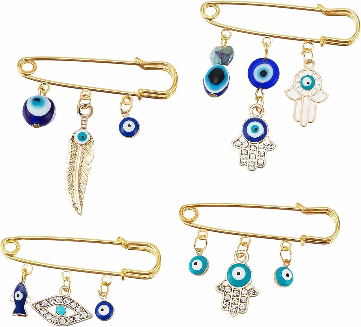 4 Stuks Nazar Boncuk Boze Oog Veiligheidsspelden, Blauwe Broche Met Turks Oog, Geluksbrenger Voor Kleding, Hoeden, Tassen En Decoratie