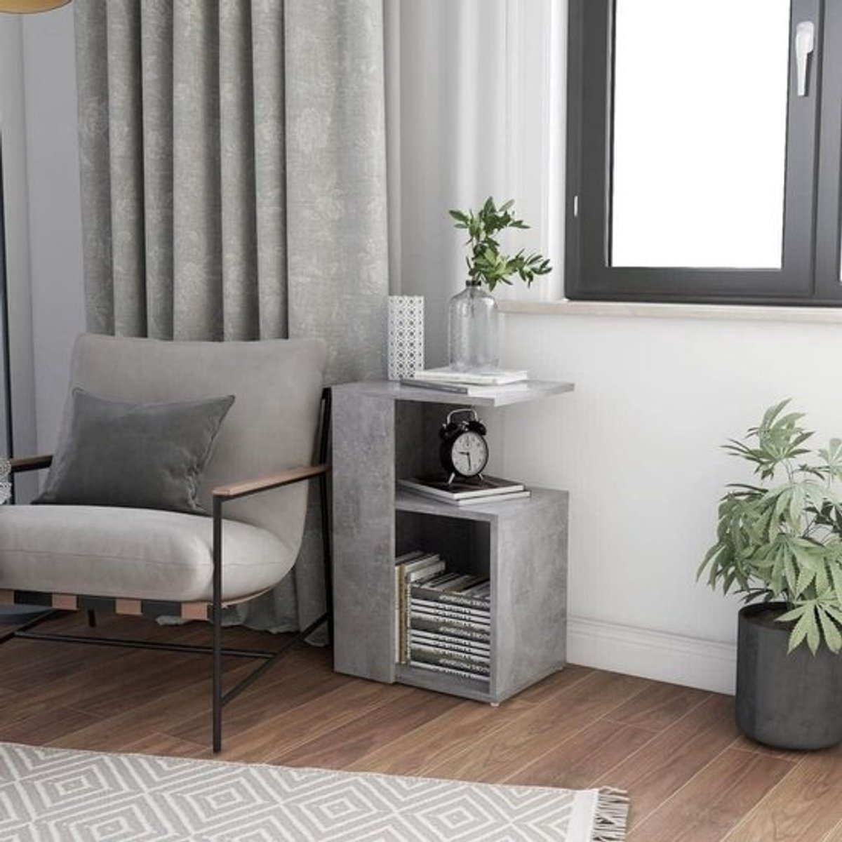 Bijzettafel Hout - Klein meubelstuk - Woonkamer Decoratie - Praktisch trendy design - 36x30x56 cm - Betongrijs