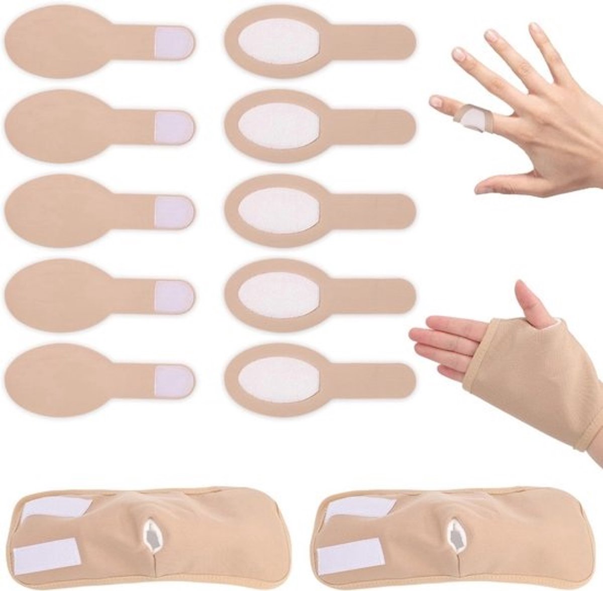 10 Stuks Katoenen Vingerwraps en 2 Stuks Handpakketten voor Castorolie - Comfortabele Ontspanning en Verzorging