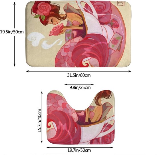 Zeemeermin 2-delige Zachte Anti-slip Badmat Kit, Textuur Fotografie Inclusief 80x50cm Hoge Absorbency WC-zitting En 50x40cm Microvezel Zachte Pluizige Badkamer Tapijt, Antislip Mat Wasbaar. — afbeelding 2