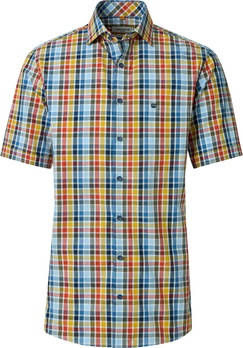Redmond comfort fit overhemd - korte mouw - chambray - blauw - geel - rood - wit - donkerblauw - olijfgroen geruit
