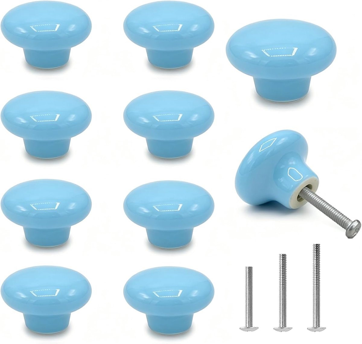 10x Kastknoppen Blauw Keramiek Meubelknoppen Kinderkamer 32mm | Ronde ladeknoppen, dressoirgrepen, hemelsblauw met 3 schroeflengtes voor dressoirs, lades en kasten in kinderkamers