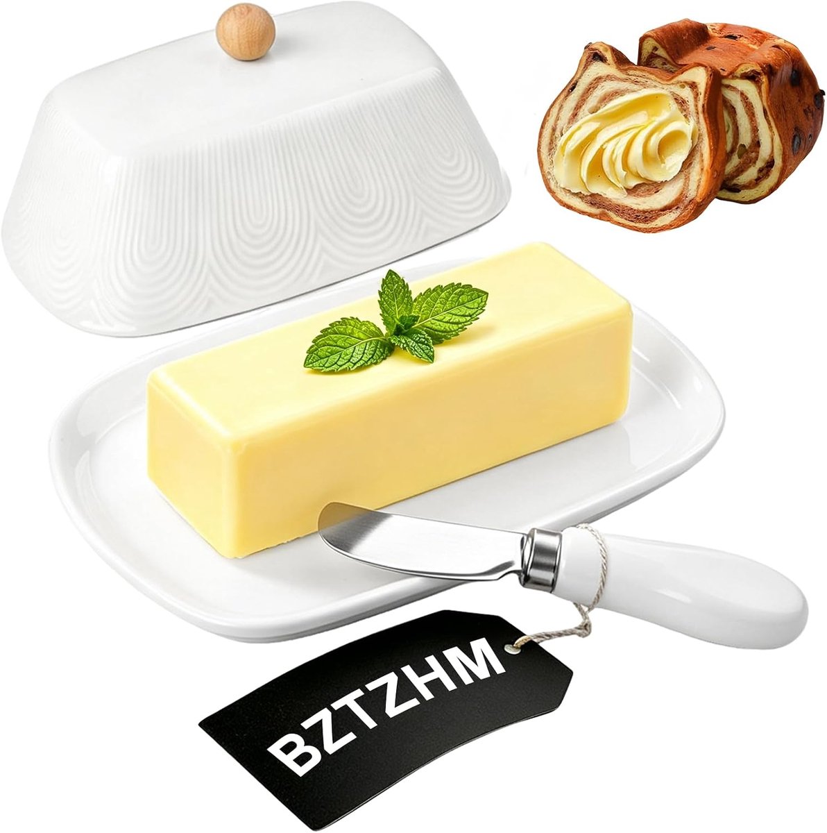 Botervloot keramiek, witte botervloot met deksel voor koelkast en tafel, boterbel