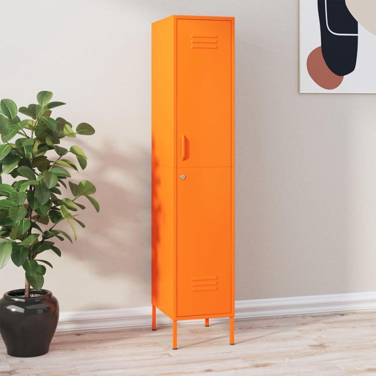 staal 35x46x180 cm oranje met 4 planken, ventilatiesleuven & wandhouder - kantoor, commercieel, entree