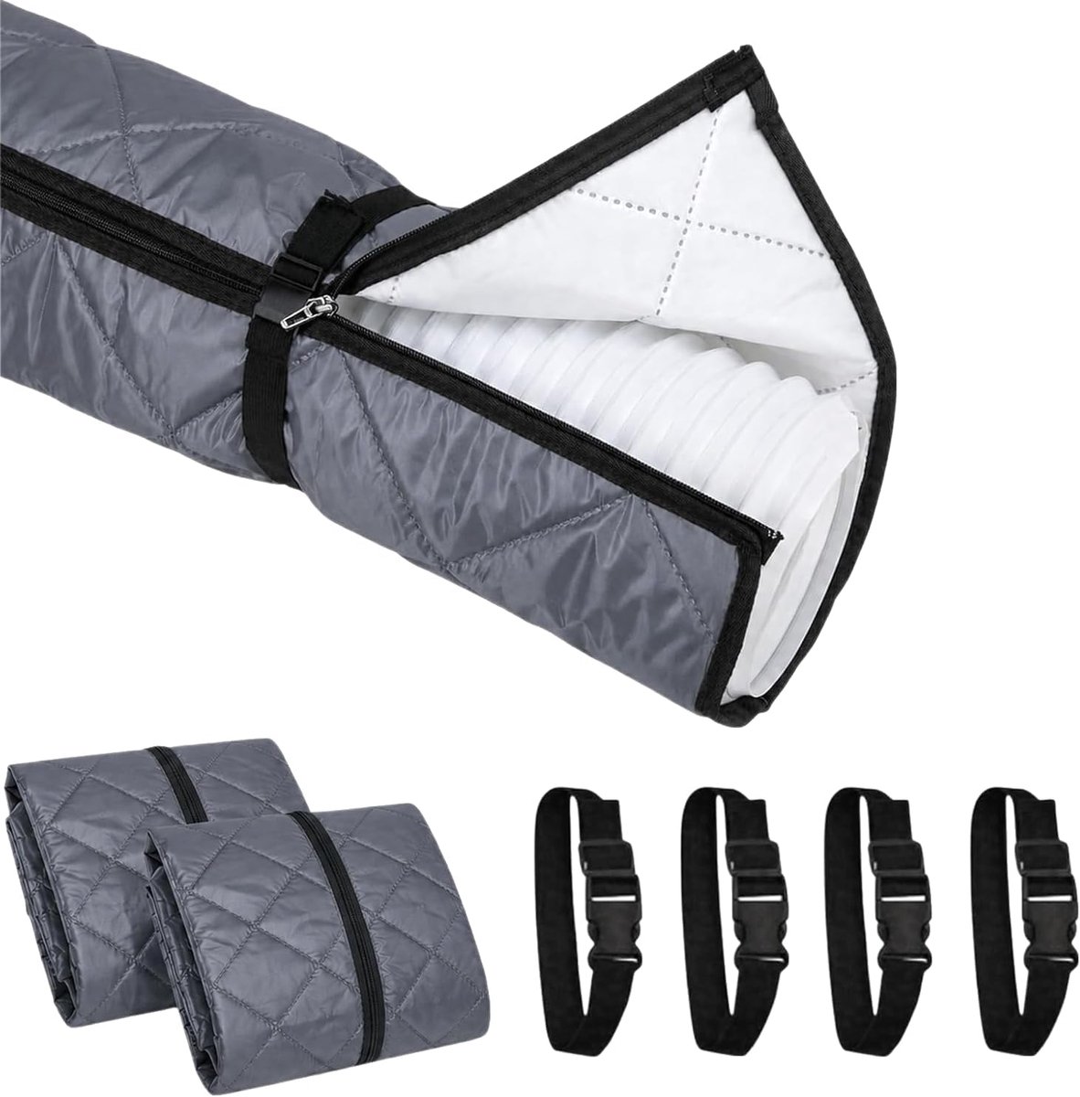 2 stuks slangafdekking voor draagbare airconditioning (150 x 50 cm, grijs)