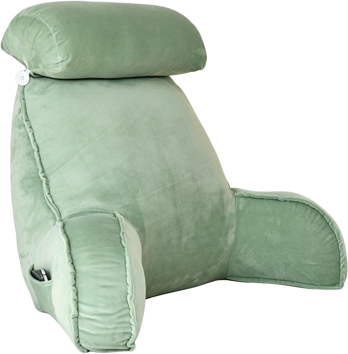 Groot rug- en leeskussen met steunarmen, ergonomisch zitkussen voor bed en bank, 75 x 45 x 45 cm, groen