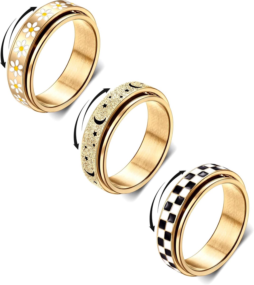 Ring fidget spinner ring roestvrij staal ringen set voor dames heren