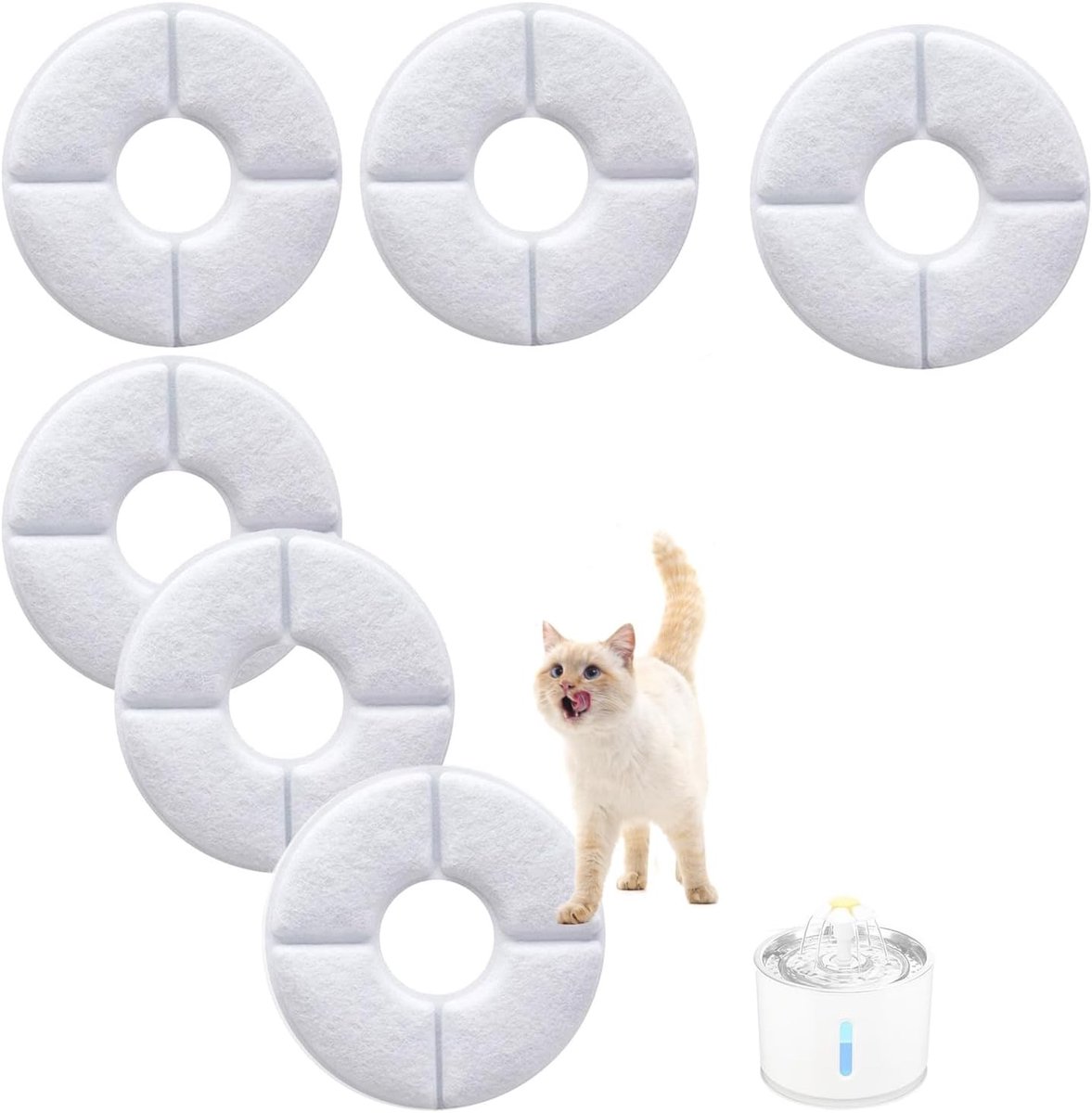 6 stuks filters voor kat fontein, ronde katoenen actieve kool vervanging huisdier fontein filters voor kat hond waterfonteinen