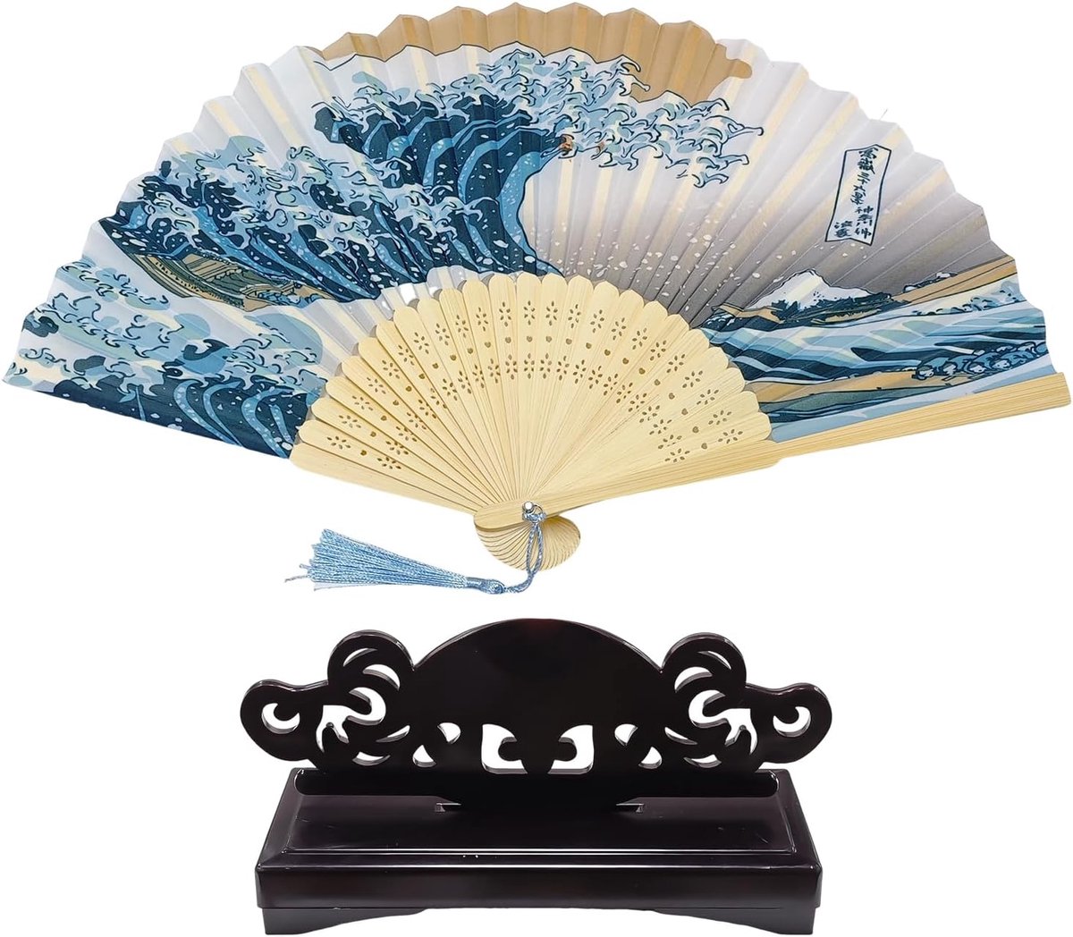 1 Stuk Van Vouwbare Hand-Held Ventilator En 1 Stuk Van Ventilator Houder, Bamboe Bot Zijde Doek Materiaal, Partij Handgemaakte Ventilator, Hand-Held Decoratieve Ventilator.