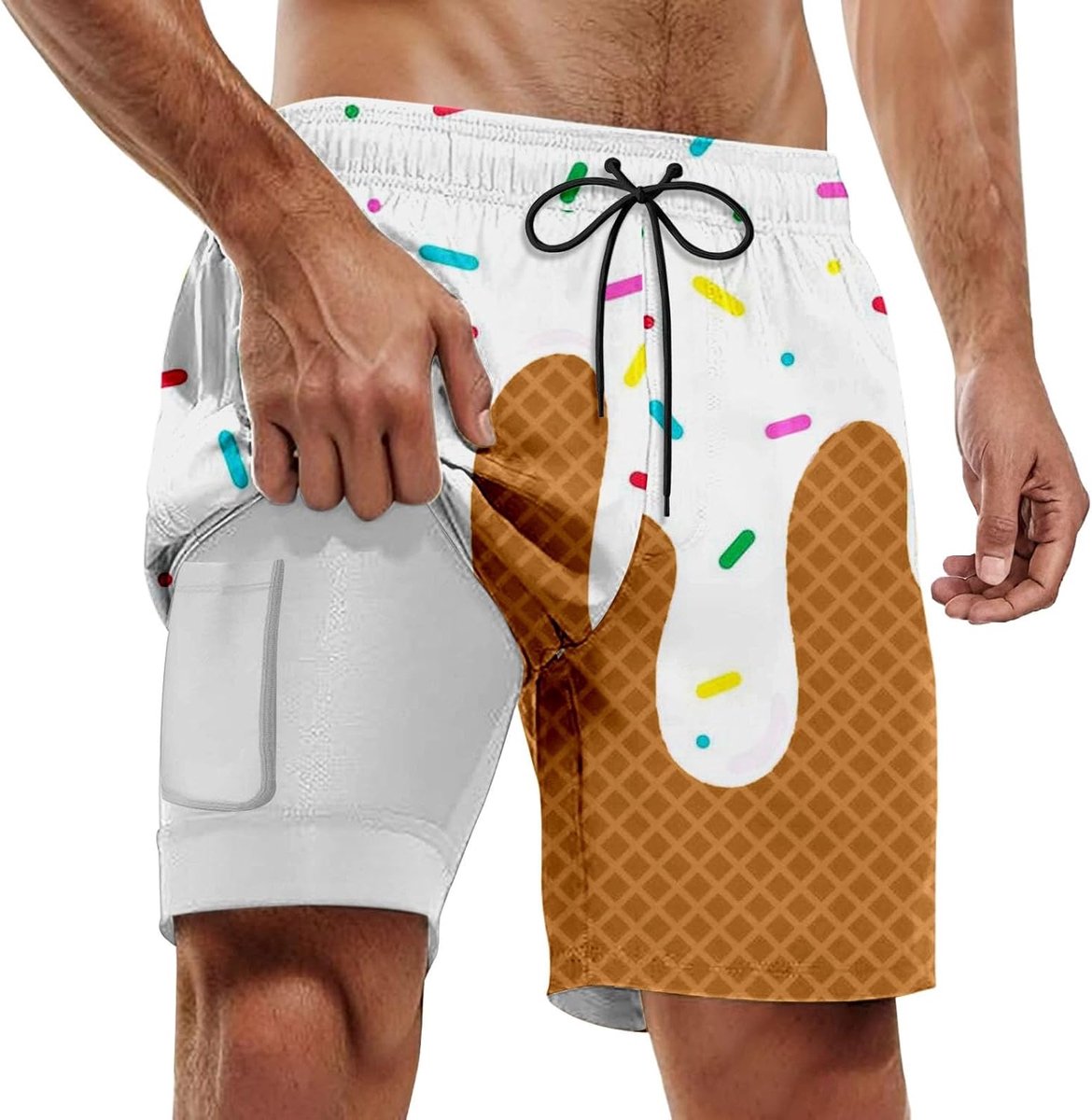 Zwemshorts voor heren, ideaal voor zwembadfeesten en strandactiviteiten. Dubbellaagse zwembroek met "Fonte Ice" print voor de zomer, ideaal voor stijlvolle mannen.