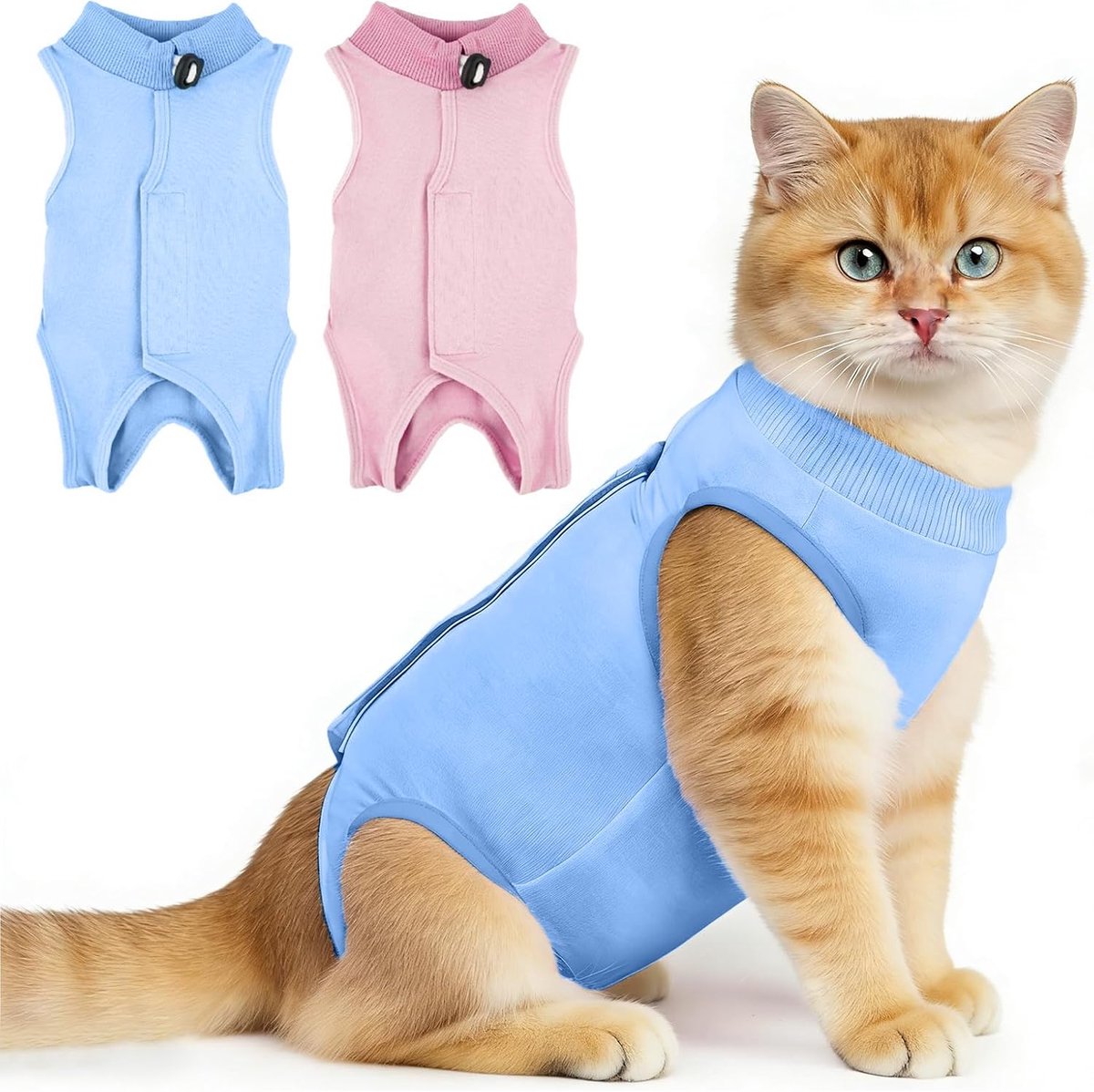2 stuks body na operaties katten, herstelpak voor katten na sterilisatie of operatie, anti-likken, alternatieve Elisabethan-kraag ter voorkoming van wonden, roze en blauw