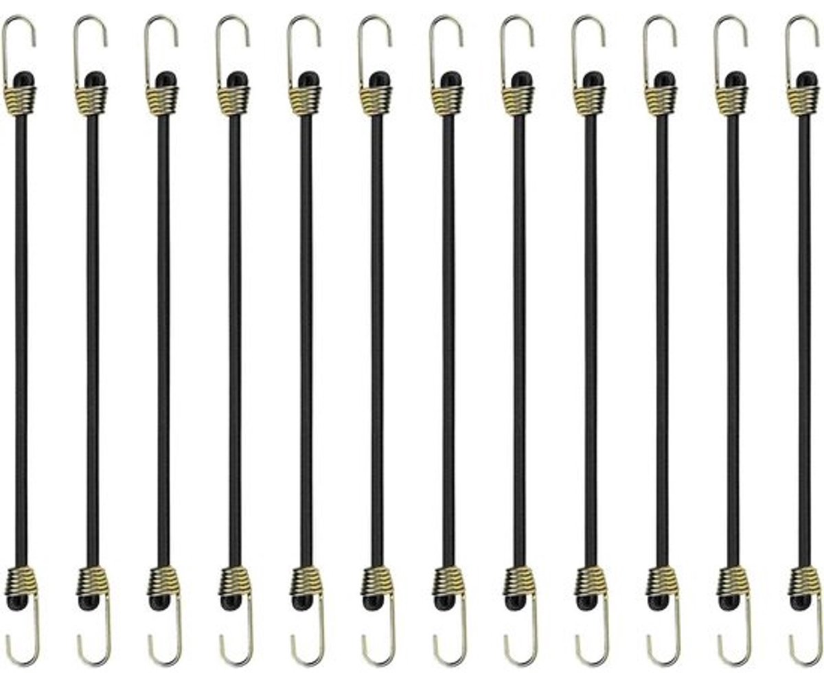 12 stuks expanders bagagespanners 25 cm spanrubber met haken Elastische weerbestendige spanbanden voor bagage, dakdragers, camping UV-bestendig, ideaal voor outdoor en dagelijks gebruik