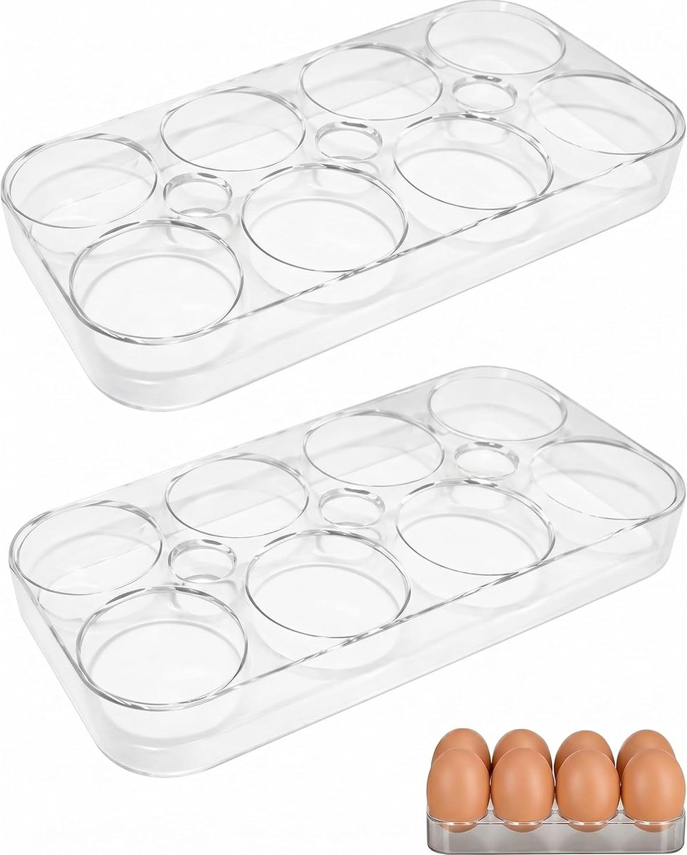 Eierdopjes voor koelkast, 2 stuks, stapelbare eierorganizer voor koelkast en koelkast, container voor veilige opslag.