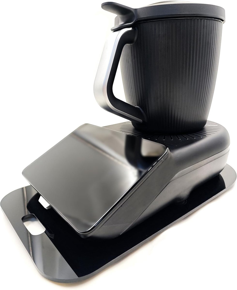 Glijplank voor Thermomix, TM7, hoogwaardige glijder van premium acrylglas, Made in Germany, wiebelvrij verplaatsen zonder moeite, zwart hoogglans