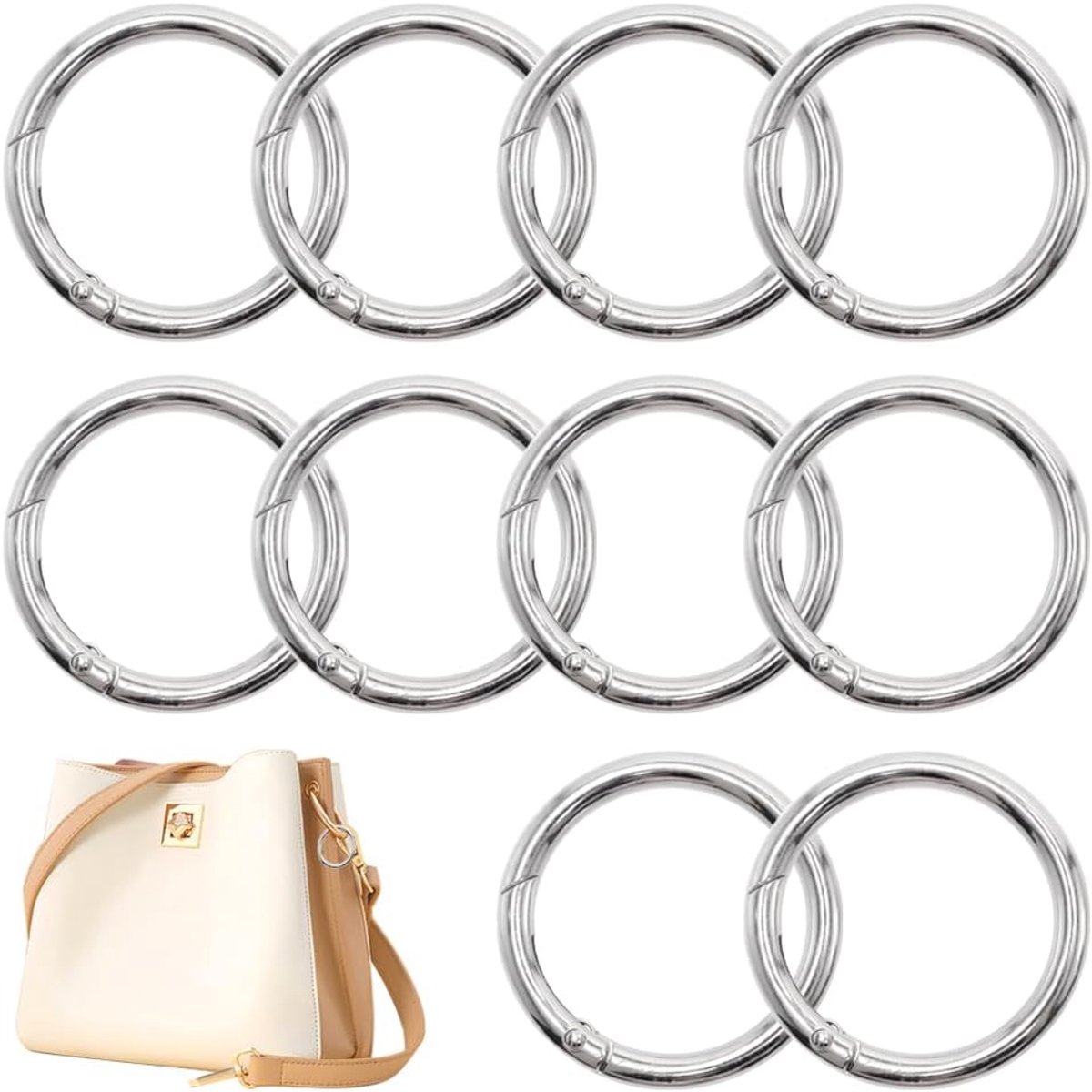 10 stuks rond karabijnhaken 45 mm veertrekker zilveren sleutelhanger klinkende kleegering