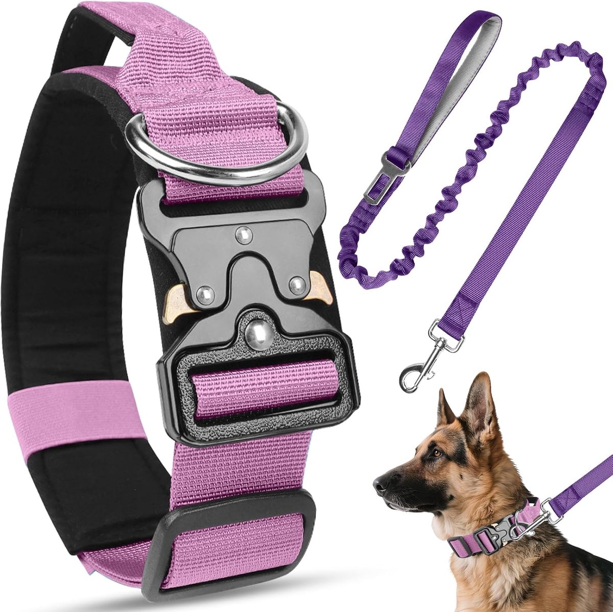 Hondenhalsband- en lijnset, comfortabel en duurzaam, verstelbare nylon halsband voor huisdieren, hondenhalsbanden voor alle soorten honden (paars, L)
