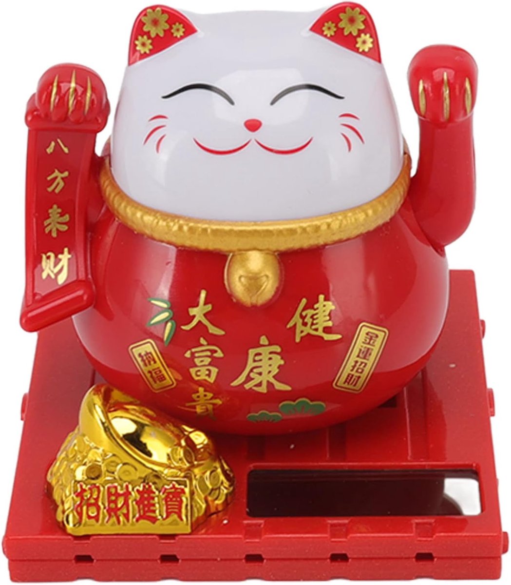 Maneki Neko Lucky Fengshui Kat Zonne-energie Zwaaiende Arm Zwaaiende Kat Schattig Display Aantrekken Geluk Fortuin Rijkdom, Decoratie voor Auto Thuiskantoor Winkel
