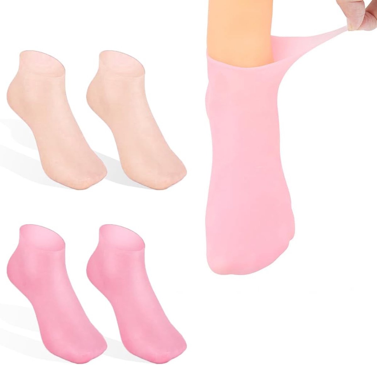 2 paar siliconen voetsokken, herbruikbare elastische pedicuresokken, voor droge en gebarsten voeten (2 kleuren)