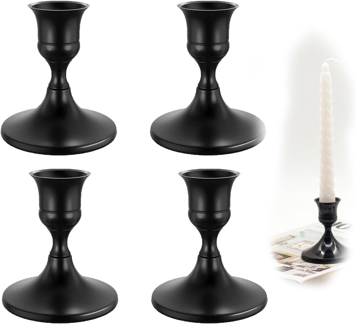 Kandelaar voor Kerstmis, 4 stuks, zwart, kandelaar