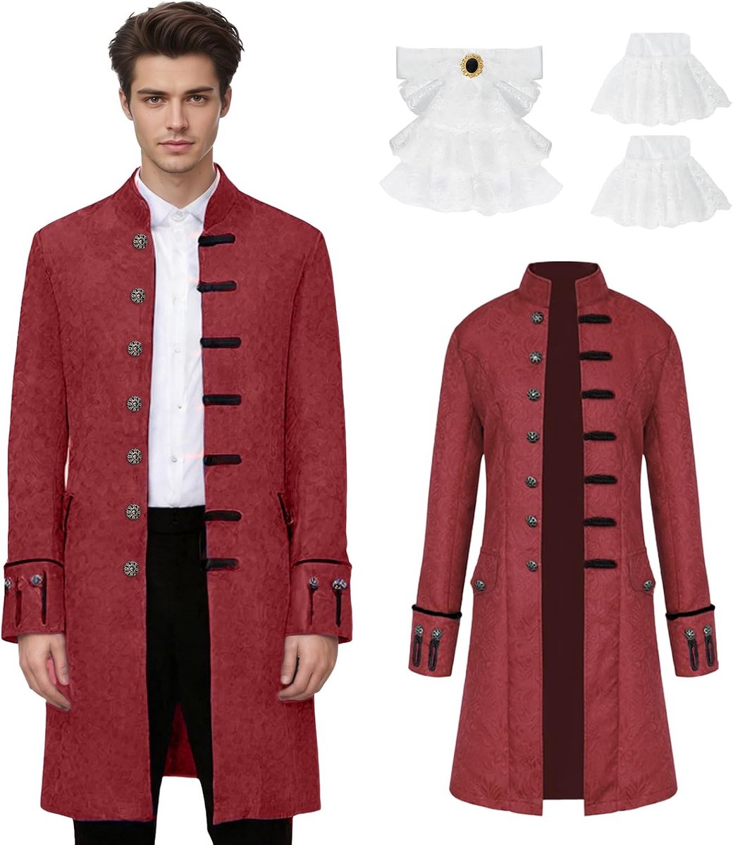 Kleding voor heren, steampunk rokkostuum, vintage, Victoriaans, gothic, renaissance, retro, uniform, middeleeuwse jas, Halloween, cosplay kostuum
