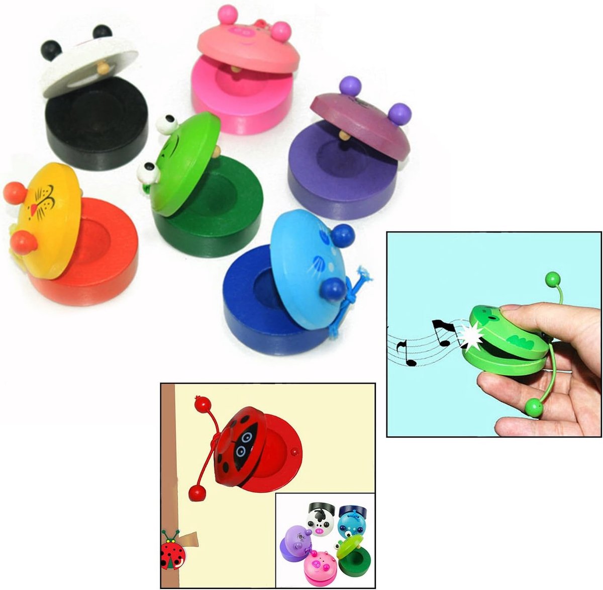 6 stuks houten cartoon dier muziekinstrumenten