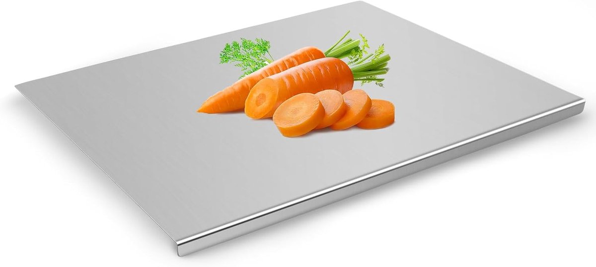 Snijplank van roestvrij staal met aanslagrand, werkblad keuken als pastaplank, ontdooiplaat en keukenwerkblad voor bakken, snijden en bereiden, snijplank roestvrij staal, werkblad 50 x 40 cm